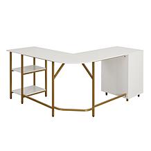 Techni Mobili L-Shape Home Office Desk with Storage, Gold