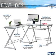 Techni Mobili Tempered Glass L-Shaped Computer Desk - Clear