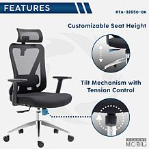 Techni Mobili Truly Ergonomic Mesh Office Chair with Headrest - Black