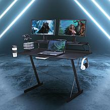 Techni Sport TS-200 Carbon Computer Gaming Desk with Shelving