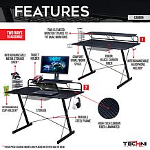 Techni Sport TS-200 Carbon Computer Gaming Desk with Shelving