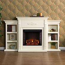 Tennyson Electric Fireplace with Bookcases - Ivory