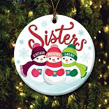 Three Snow Sisters Personalized Ceramic Round Ornament