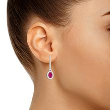 Top Choice Gems 6x4mm Gem and Diamond Hugger Hoop Dangle Earrings