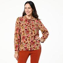 Tower Hill by Christie Brinkley Crochet Detail Neck-Tie Peasant Top