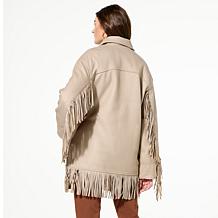 TWRHLL by Christie Brinkley Brushed Faux Melton Jacket with Fringe