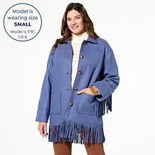 TWRHLL by Christie Brinkley Brushed Faux Melton Jacket with Fringe