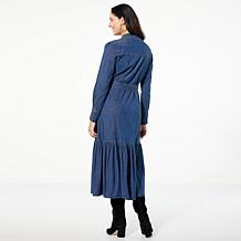 TWRHLL by Christie Brinkley Denim Long-Sleeve Maxi Dress