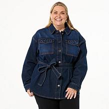 TWRHLL by Christie Brinkley Denim Studded Jacket
