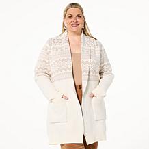 TWRHLL by Christie Brinkley Fair Isle Sweater Knit Belted Coatigan