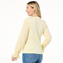TWRHLL by Christie Brinkley Mixed Media Balloon Sleeve Top
