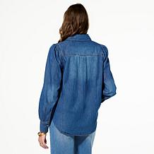 TWRHLL by Christie Brinkley Puff Sleeve Denim Blouse