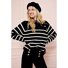 TWRHLL by Christie Brinkley Striped Mock-Neck Sweater