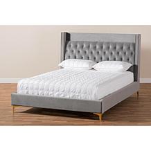 Valery Dark Gray Velvet Fabric Upholstered Queen Size Platform Bed