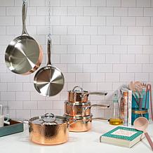 Vintage Hammered Tri-Ply Copper Saucepan with Lid