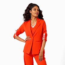 Vivica A. Fox Collection Luxe Crepe Knit Blazer with Metallic Trim