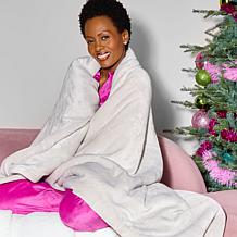 Warm & Cozy Plush and Sherpa 60" x 70" Throw with Foot Pocket