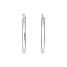 White Gold 25x2mm Tube Hoop Earring with Hinged Clasp