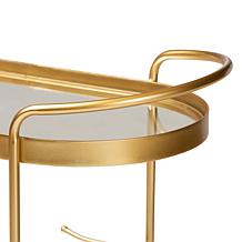 Wholesale Interiors Kamal Metal and Glass 2-Tier Mobile Wine Bar Cart