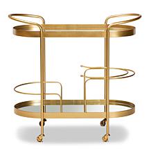 Wholesale Interiors Kamal Metal and Glass 2-Tier Mobile Wine Bar Cart