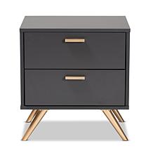 Wholesale Interiors Kelson Dark Grey and Gold Wood 2-Drawer Nightstand
