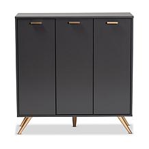 Wholesale Interiors Kelson Dark Grey and Gold Wood 3-Door Shoe Cabinet