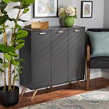 Wholesale Interiors Kelson Dark Grey and Gold Wood 3-Door Shoe Cabinet