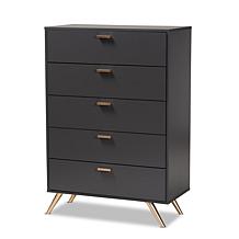 Wholesale Interiors Kelson Dark Grey and Gold Wood 5-Drawer Chest