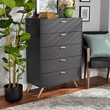 Wholesale Interiors Kelson Dark Grey and Gold Wood 5-Drawer Chest