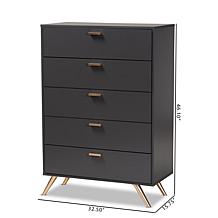 Wholesale Interiors Kelson Dark Grey and Gold Wood 5-Drawer Chest
