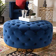 Wholesale Interiors Sasha Velvet Upholstered Round Cocktail Ottoman