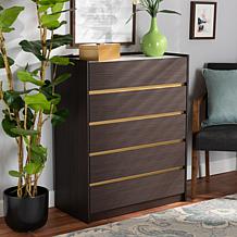 WholesaleInteriors Walker Brown Gold Wood 5Drawer Chest FauxMarble Top