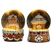 Winter Lane LED Gingerbread House Snow Globes Set of 2