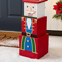 Wood Santa and Nutcracker Reversible Box 24.5"H