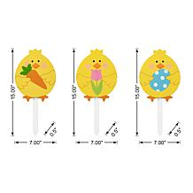 Wooden 3-piece Easter Chick Pick Yard Stakes