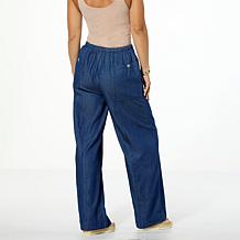 WynneCollection Chambray Straight Leg Drawstring Pant