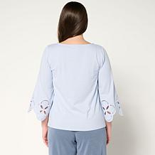 WynneCollection Cotton-Blend Eyelet Bell Sleeve Top