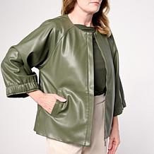 WynneCollection Faux Leather Unstructured Jacket