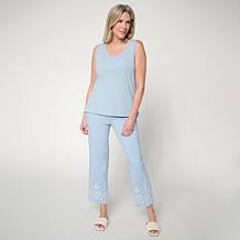 WynneCollection FlatterFIT Embroidered Scallop Hem Ankle Pant