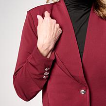 WynneCollection Luxe Crepe Knit Blazer with Tuck Detail