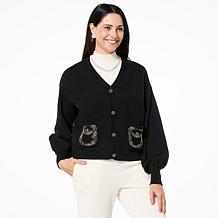 WynneCollection Sweater Knit Cardigan with Beaded Pockets