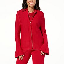 WynneCollection Sweater Knit Jacket with Godet Detail
