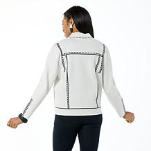 WynneCollection Trompe L'oeil Sweater Knit Jacquard Jacket