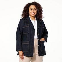 WynneDenim Patch Pocket Belted Stretch Denim Jacket
