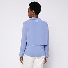 WynneLayers Chiffon Collared Long-Sleeve Cropped Shirt