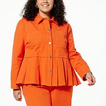 WynneLayers Comfort Stretch Twill Pleated Peplum Jacket