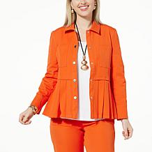 WynneLayers Comfort Stretch Twill Pleated Peplum Jacket