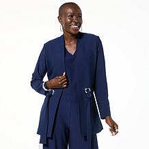 WynneLayers Luxe Crepe Belted Jacket with Grommet Detail