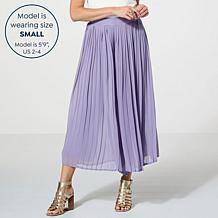 WynneLayers Pull-On Pleated Pant with Chiffon Overlay