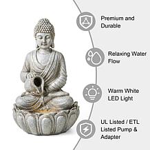 Zen-Style Meditative Buddha Fountain with LED Lights 20.5"H